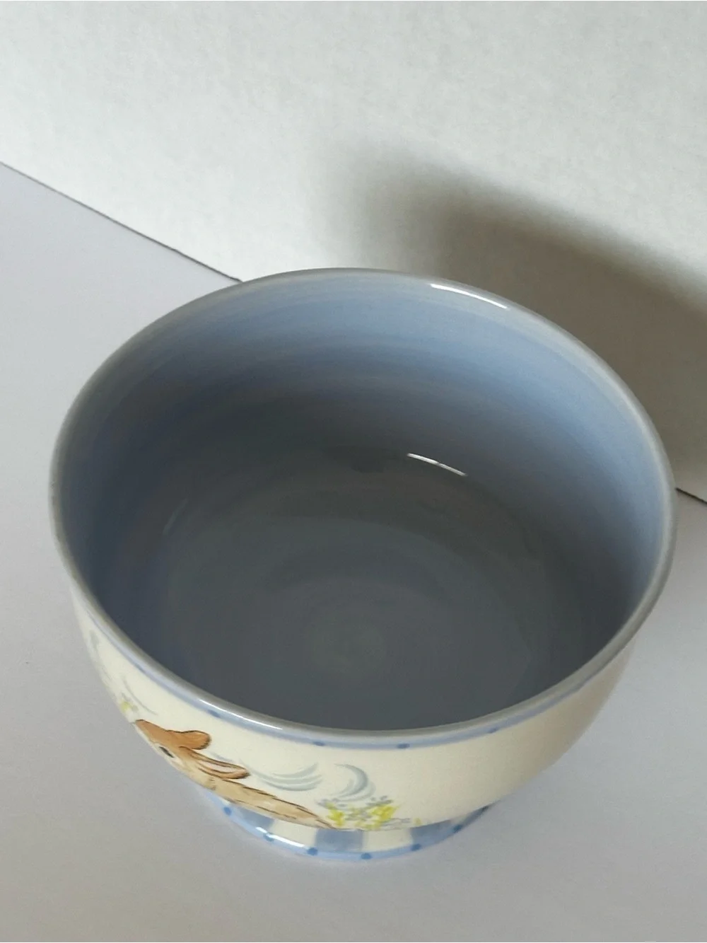 Global Desi Cream and Light Blue Bunny Pedestal Bowl